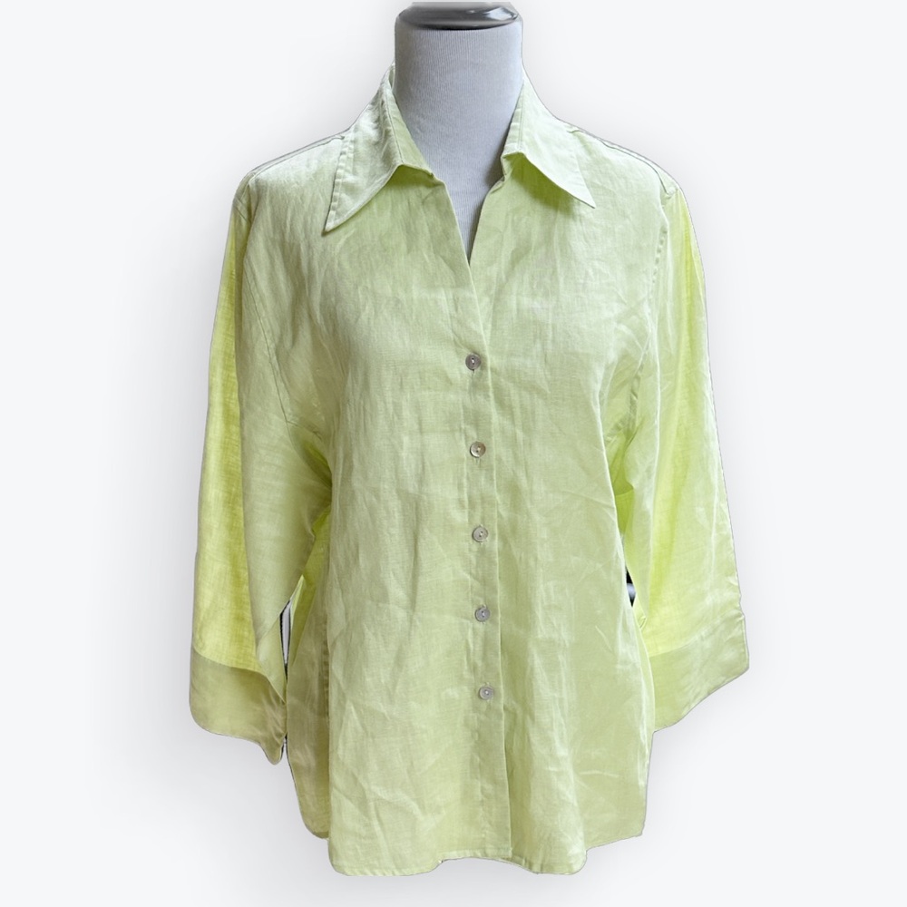 Minimalist EuroSummer Elevated Classic Linen Fresh Pale Lime Green Blouse ~ XL